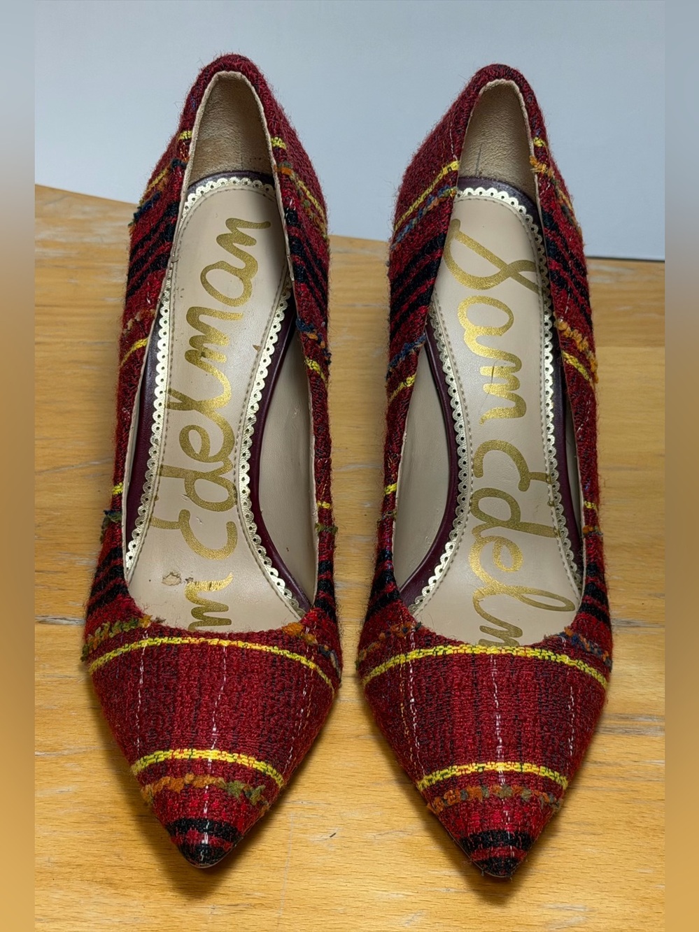 Sam Edelman Red Multicolor Plaid Tweed Pumps Size 6 - Picture 6 of 8